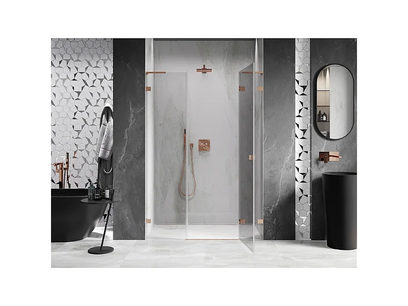 Mexen Lunar L porte de douche pivotante droite 120 cm, transparent, cuivre brossé - 834SL-120-050-65-00-P