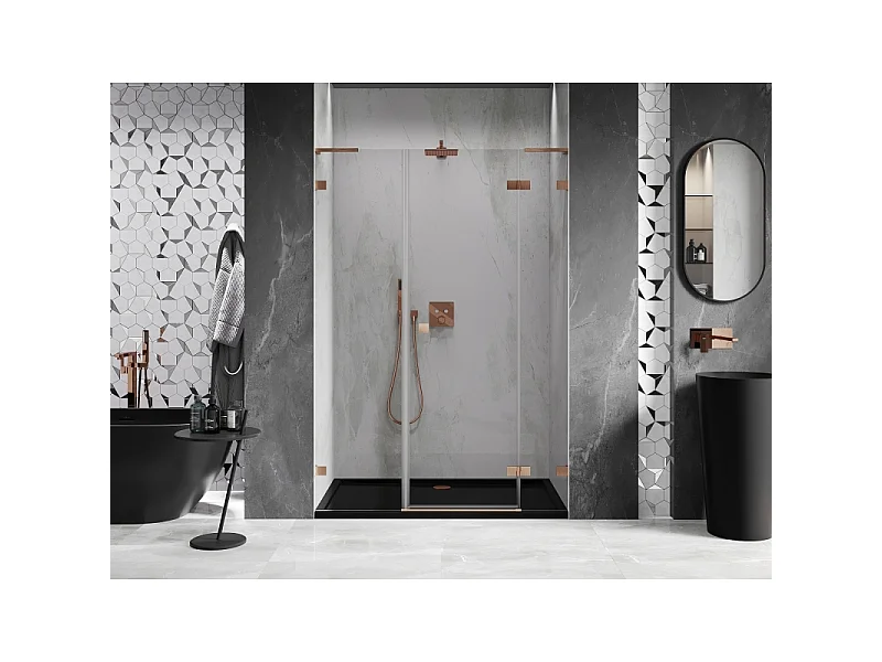 Mexen Lunar L porte de douche pivotante droite 120 cm, transparent, cuivre brossé - 834SL-120-050-65-00-P