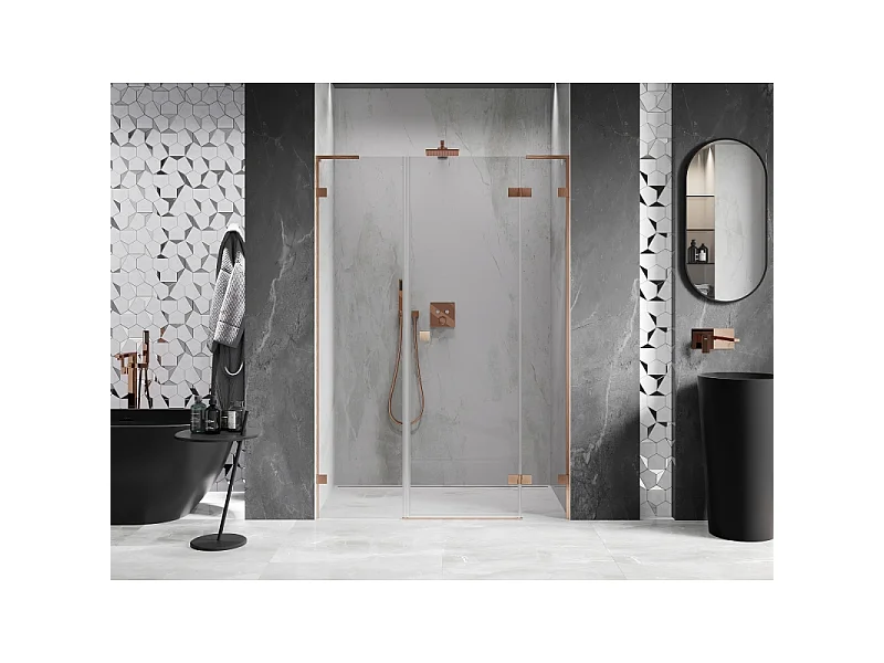 Mexen Lunar L porte de douche pivotante droite 120 cm, transparent, cuivre brossé - 834SL-120-050-65-00-P