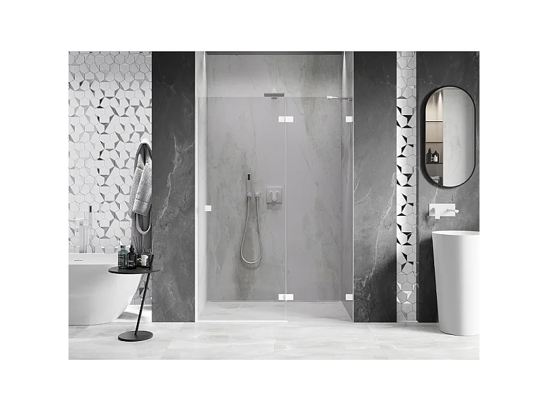Mexen Lunar porte de douche pivotante droite 140 cm, transparent, blanc - 834-140-000-20-00-P
