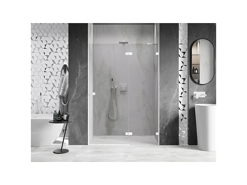 Mexen Lunar porte de douche pivotante droite 140 cm, transparent, blanc - 834-140-000-20-00-P