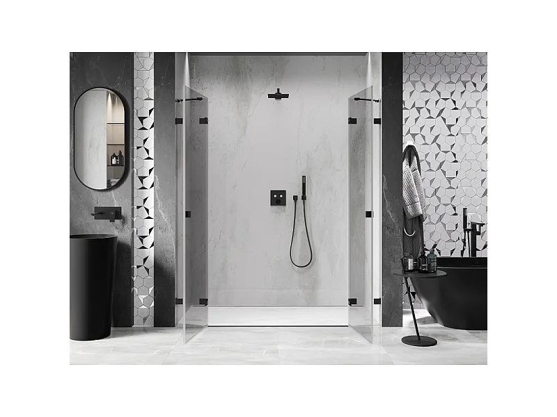 Mexen Lunar Duo svingdøre til brusebad 200 cm, transparent, sort - 834D-200-000-70-00