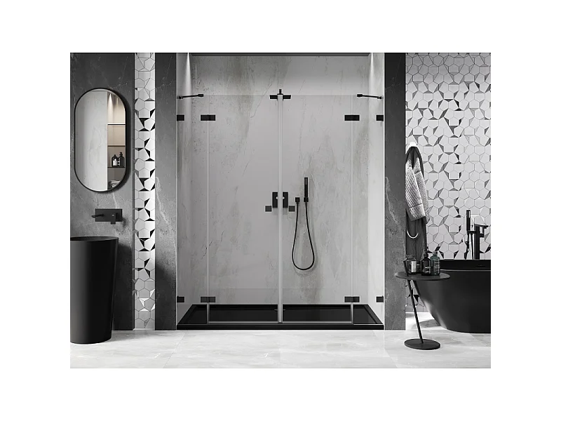 Mexen Lunar Duo svingdøre til brusebad 200 cm, transparent, sort - 834D-200-000-70-00