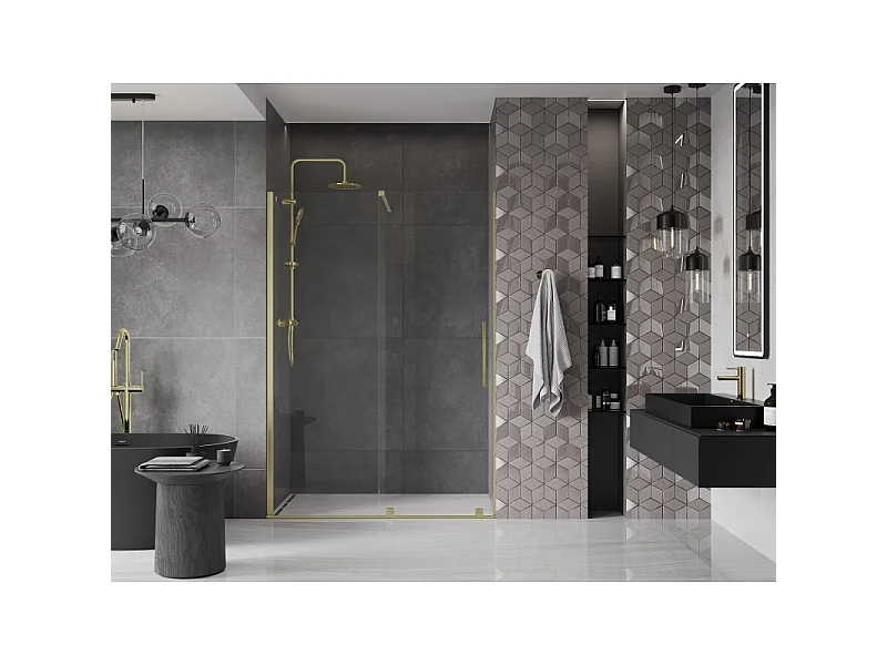 Mexen Velar Schiebeduschtür 130 cm, transparent, gold gebürstet - 871-130-000-01-55