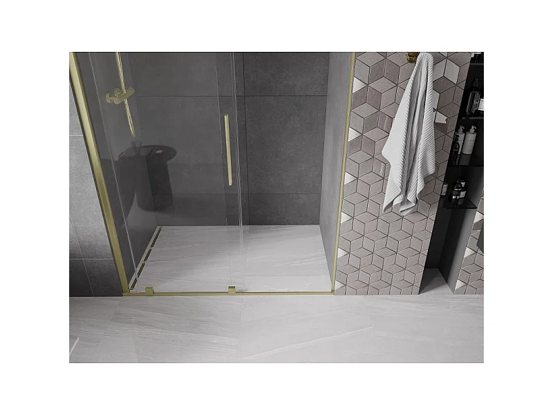 Mexen Velar Schiebeduschtür 130 cm, transparent, gold gebürstet - 871-130-000-01-55