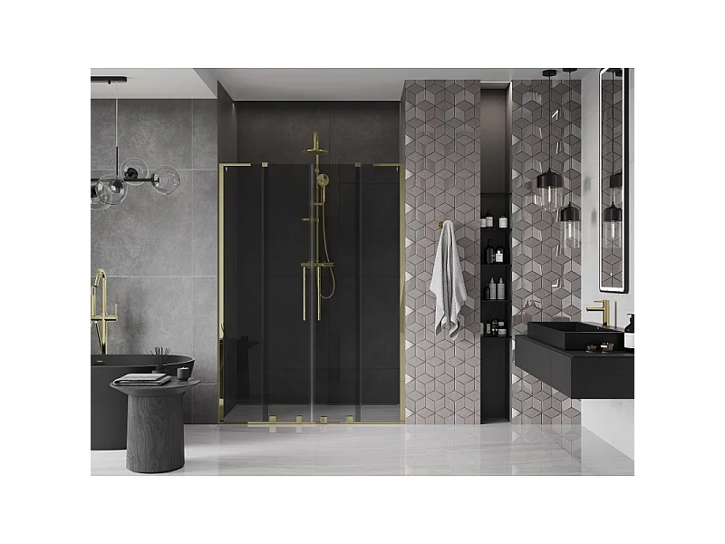 Mexen Velar L Duo portes de douche coulissantes 140 cm, graphite, doré - 871-140-003-42-50