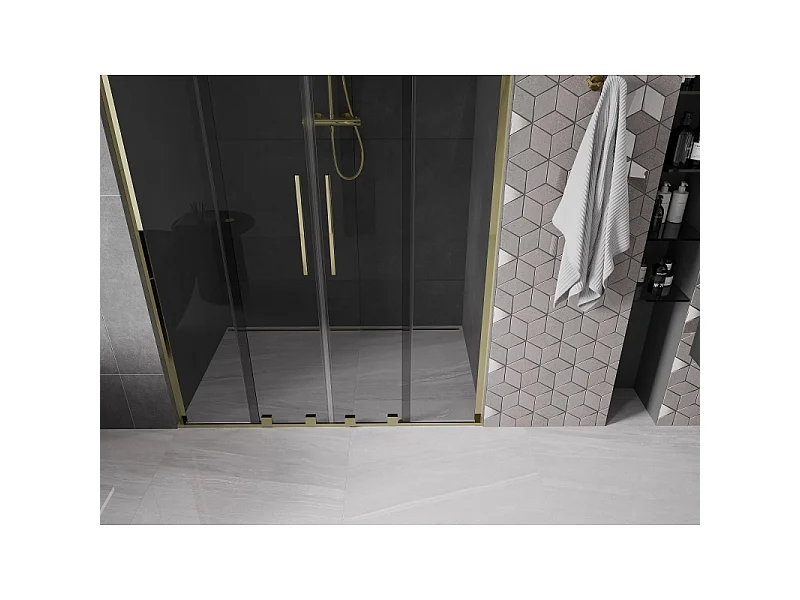 Mexen Velar L Duo portes de douche coulissantes 140 cm, graphite, doré - 871-140-003-42-50