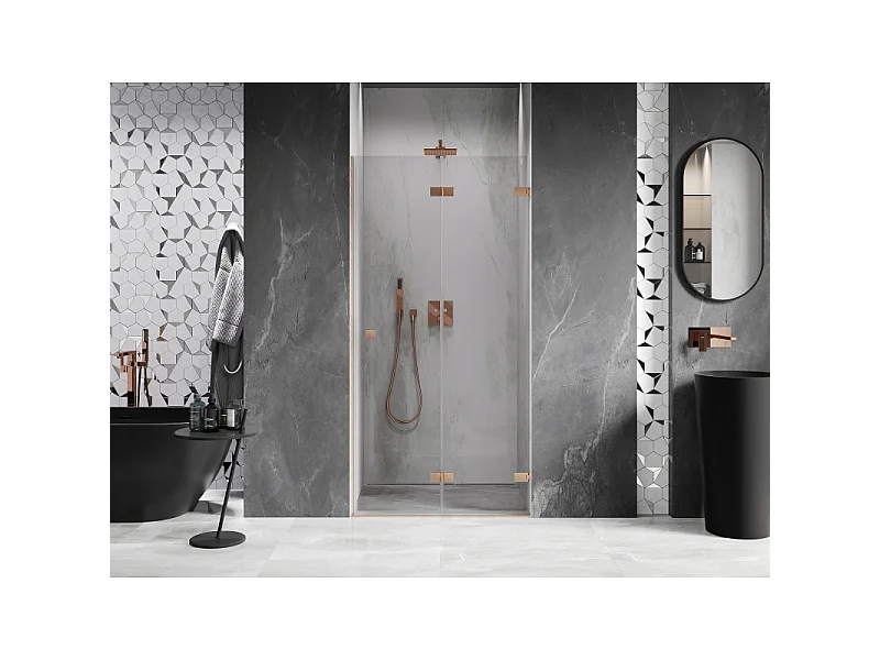Mexen Lunar-F opvouwbare douchedeur rechts 85 cm, transparant, geborsteld koper - 836-085-000-65-00-P