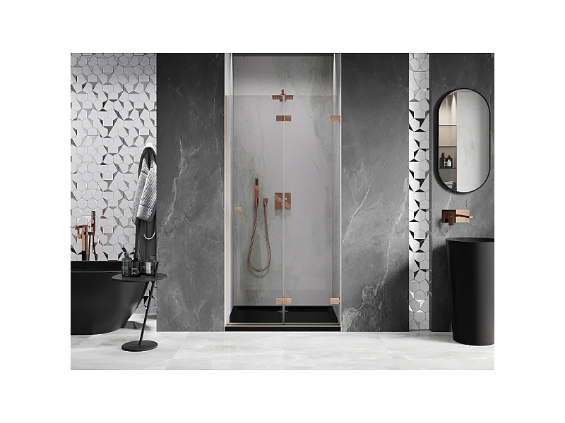 Mexen Lunar-F opvouwbare douchedeur rechts 85 cm, transparant, geborsteld koper - 836-085-000-65-00-P