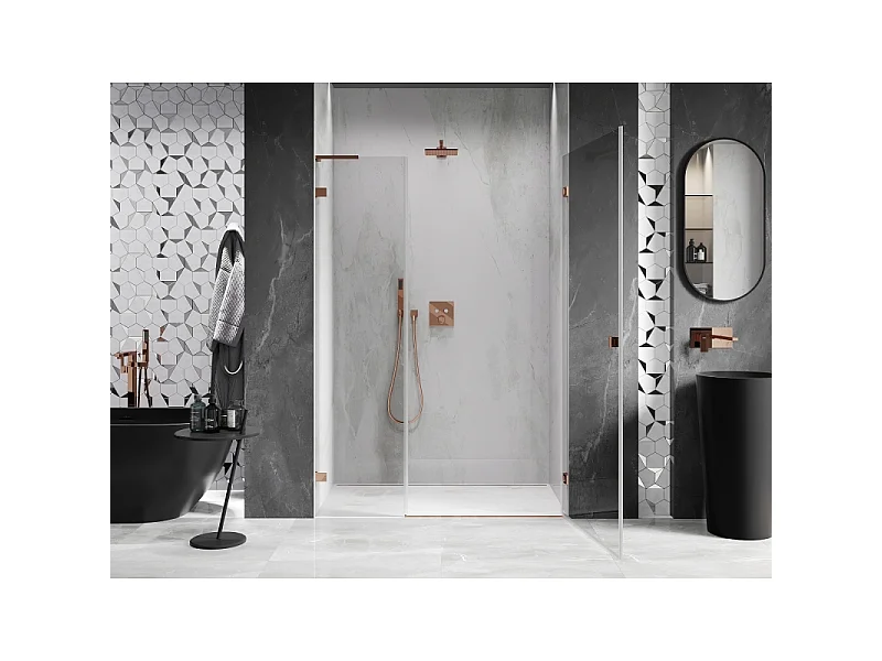 Mexen Lunar-B L porte de douche pivotante droite 120 cm, transparent, or rose - 832SL-120-050-60-00-P