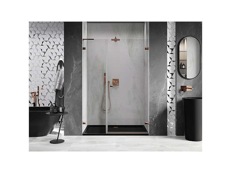 Mexen Lunar-B L porte de douche pivotante droite 120 cm, transparent, or rose - 832SL-120-050-60-00-P