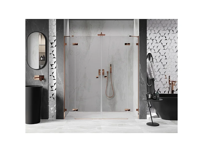 Mexen Lunar Duo portes de douche pivotantes 190 cm, transparent, or rose - 834D-190-000-60-00