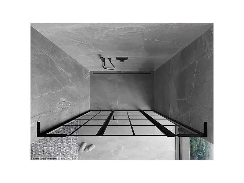 Mexen Mist L porte de douche pivotante droite 150 cm, grille noire, noir - 8A4L-150-001-70-77-P
