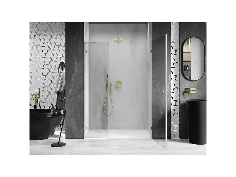 Mexen Lunar-B draaideur douche rechts 140 cm, transparant, goud geborsteld - 832S-140-050-55-00-P