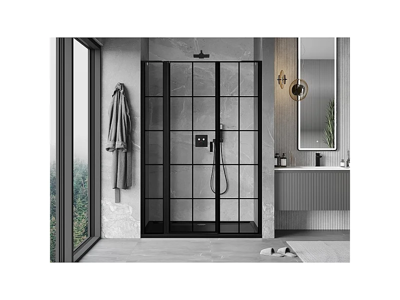 Mexen Mist L puerta de ducha abatible izquierda 135 cm, rejilla negra, negro - 8A4L-135-001-70-77-L