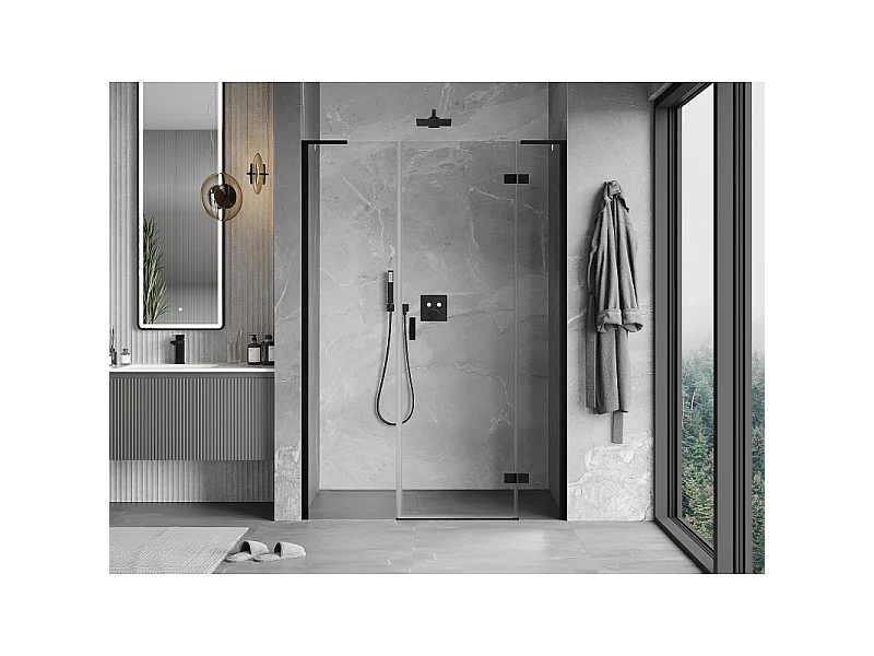 Mexen Mist-H L drzwi prysznicowe uchylne prawe 130 cm, transparent, czarne - 8A5L-130-001-70-00-P