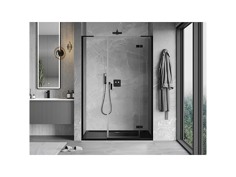 Mexen Mist-H L drzwi prysznicowe uchylne prawe 130 cm, transparent, czarne - 8A5L-130-001-70-00-P