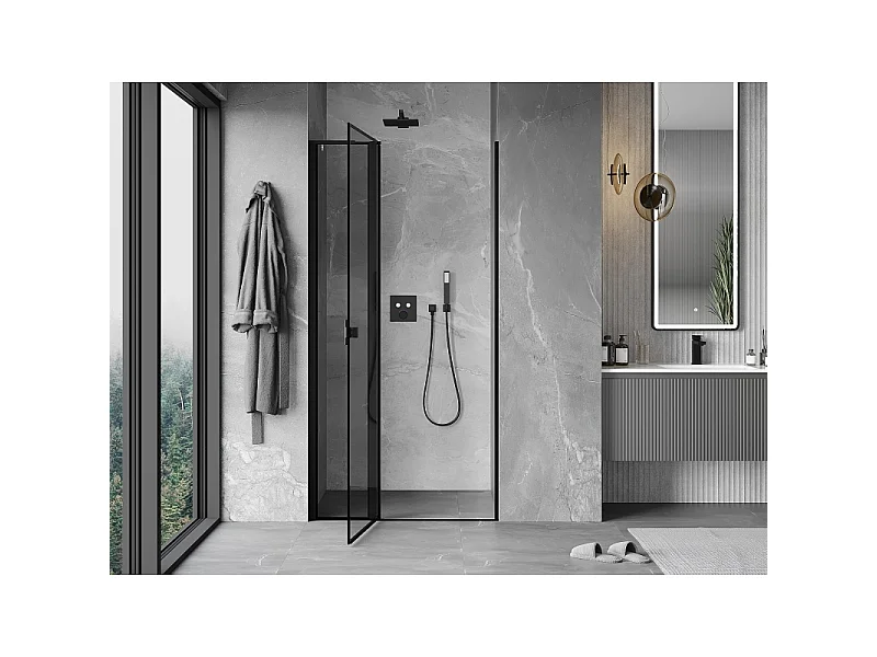 Mexen Mist L porte de douche pivotante gauche 90 cm, cadre noir, noir - 8A4L-090-000-70-70-L