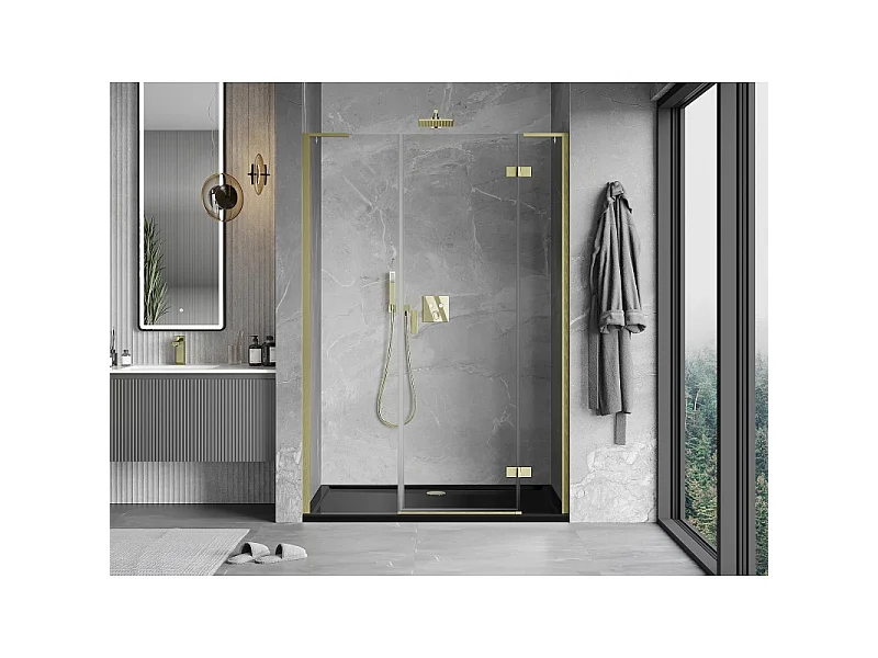 Mexen Mist-H L scharnierdeur douchedeur rechts 155 cm, transparant, goud geborsteld - 8A5L-155-001-55-00-P