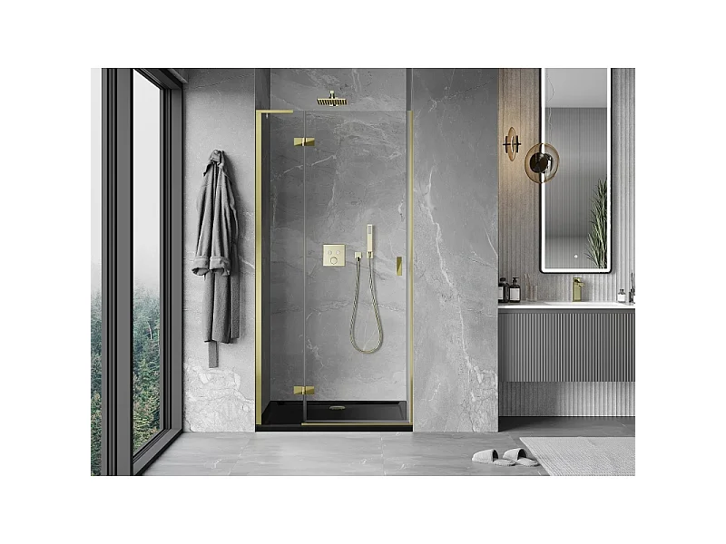Mexen Mist-H L drzwi prysznicowe uchylne lewe 90 cm, transparent, złote - 8A5L-090-000-50-00-L