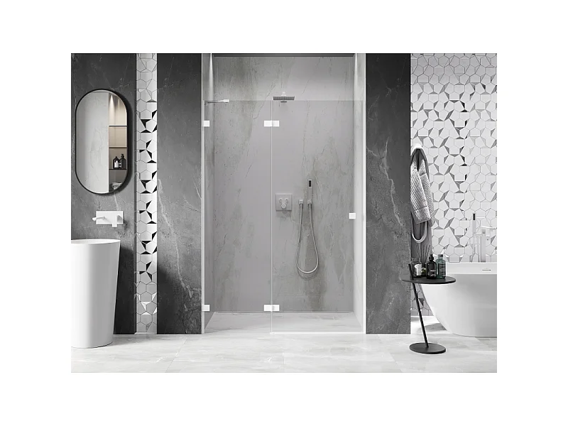 Mexen Lunar shower door, swinging left 130 cm, transparent, white - 834-130-000-20-00-L