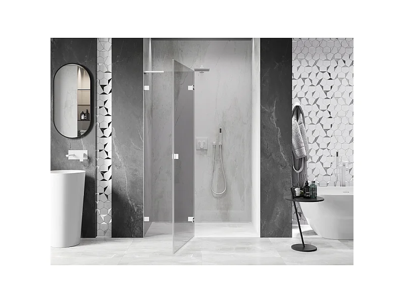 Mexen Lunar L porte de douche battante gauche 135 cm, transparent, blanc - 834L-135-000-20-00-L
