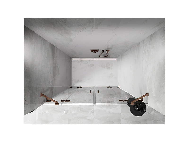 Mexen Lunar Duo Duschtüren Schwenkbar 140 cm, transparent, gebürstetes Kupfer - 834D-140-000-65-00