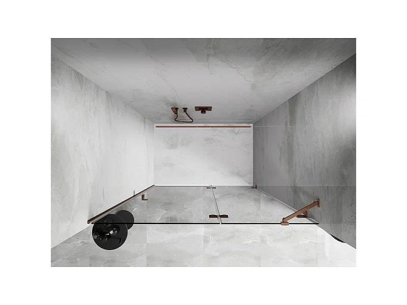 Mexen Lunar højrehængslede brusedøre 135 cm, transparent, børstet kobber - 834-135-000-65-00-P