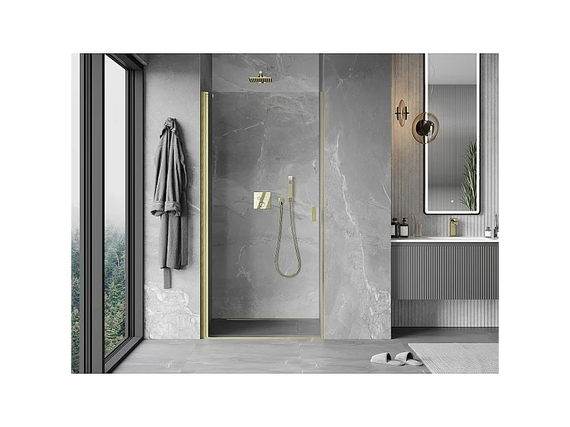 Mexen Mist-B Duschdrehtür 65 cm, transparent, gebürstetes Gold - 8A2-065-000-55-00