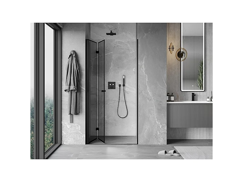 Mexen Mist-F folded shower doors left 75 cm, black frame, black - 8A6-075-000-70-70-L