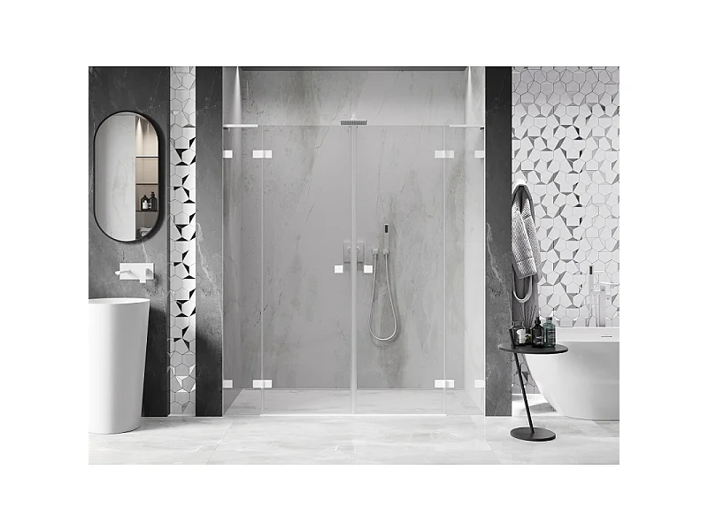 Mexen Lunar L Duo-dørs brusekabine, 180 cm, transparent, hvid - 834DL-180-000-20-00