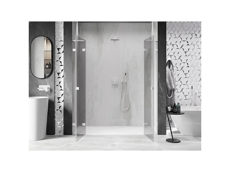 Mexen Lunar L Duo-dørs brusekabine, 180 cm, transparent, hvid - 834DL-180-000-20-00