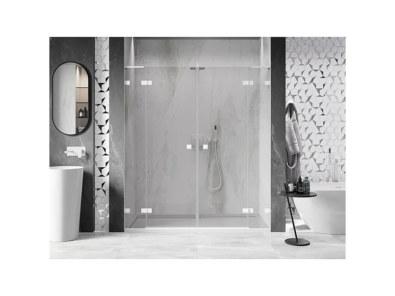 Mexen Lunar L Duo-dørs brusekabine, 180 cm, transparent, hvid - 834DL-180-000-20-00