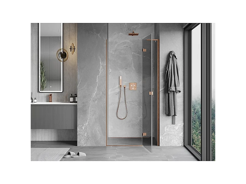 Mexen Mist-H L porte de douche pivotante droite 120 cm, transparent, cuivre brossé - 8A5L-120-000-65-00-P