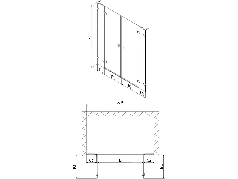 Mexen Lunar L Duo svingbare brusevægge 190 cm, transparent, børstet gun gray - 834DL-190-000-66-00