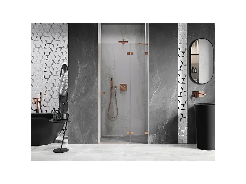 Mexen Lunar porte de douche pivotante droite 120 cm, transparent, cuivre brossé - 834-120-000-65-00-P