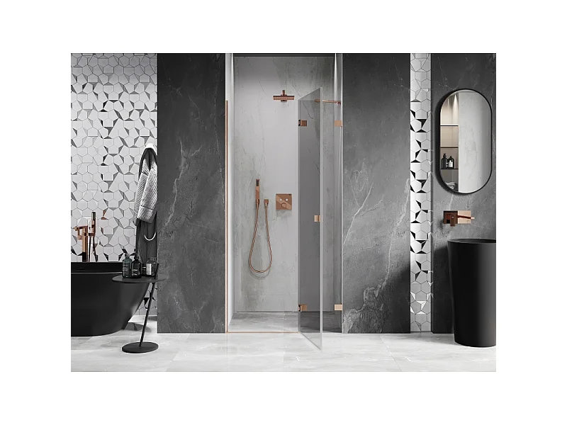 Mexen Lunar porte de douche pivotante droite 120 cm, transparent, cuivre brossé - 834-120-000-65-00-P