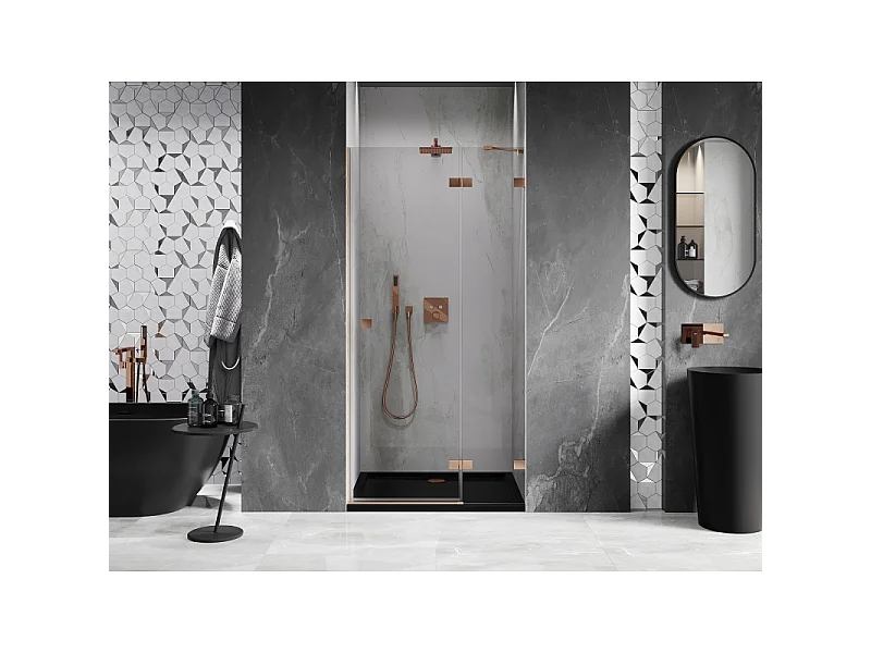 Mexen Lunar porte de douche pivotante droite 120 cm, transparent, cuivre brossé - 834-120-000-65-00-P