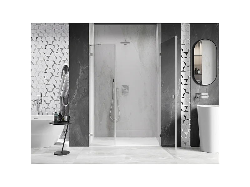 Mexen Lunar-B puerta de ducha abatible derecha 110 cm, transparente, níquel cepillado - 832S-110-050-97-00-P