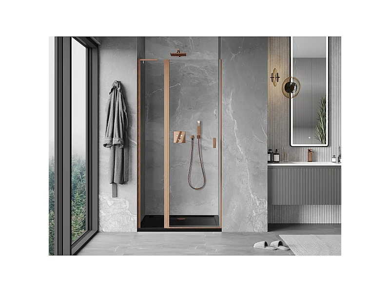 Mexen Mist L pivot shower door 120 cm, transparent, brushed copper - 8A4L-120-000-65-00