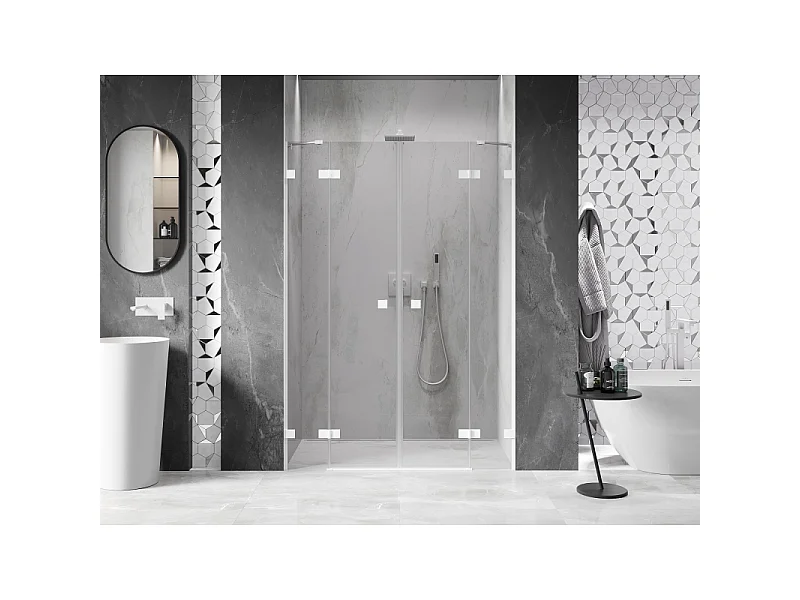 Mexen Lunar Duo portes de douche pivotantes 160 cm, transparentes, blanches - 834D-160-000-20-00