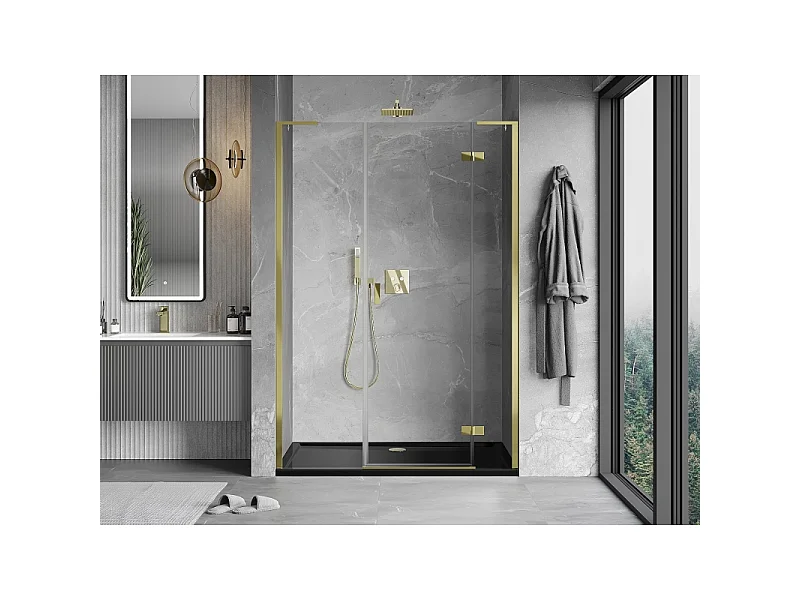 Mexen Mist-H L porte de douche battante droite 125 cm, transparent, doré - 8A5L-125-001-50-00-P