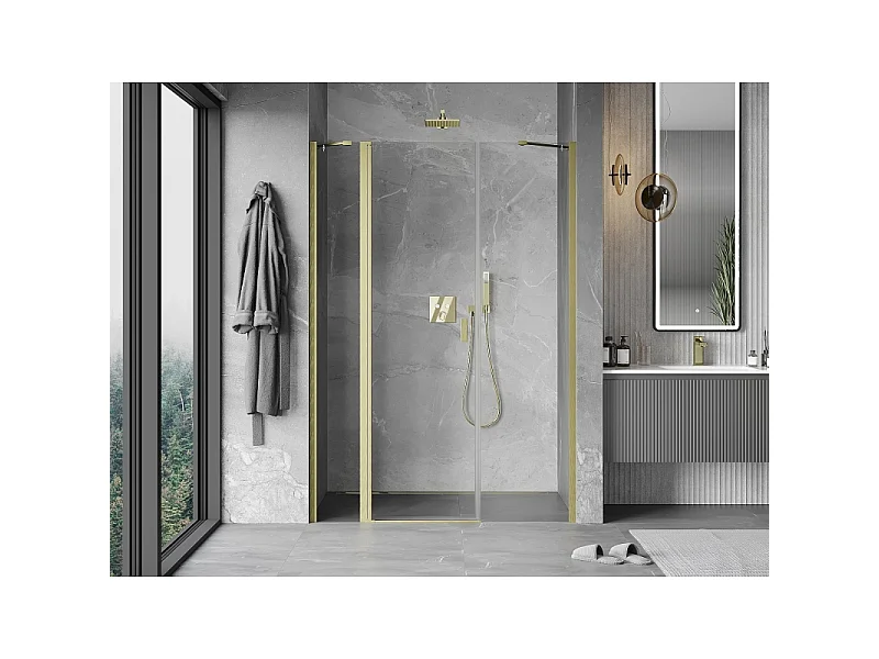 Mexen Mist doucher deur scharnierend 130 cm, transparant, goud geborsteld - 8A4-130-001-55-00
