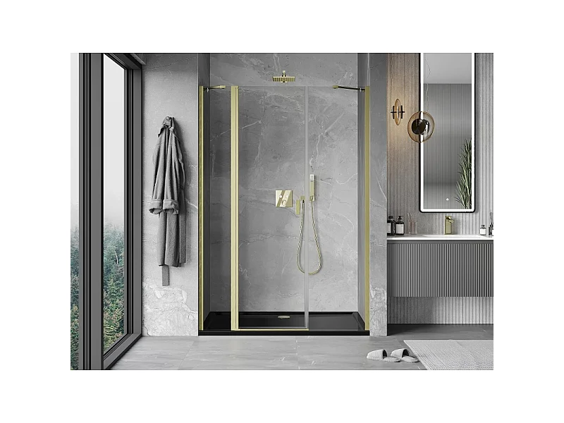 Mexen Mist doucher deur scharnierend 130 cm, transparant, goud geborsteld - 8A4-130-001-55-00