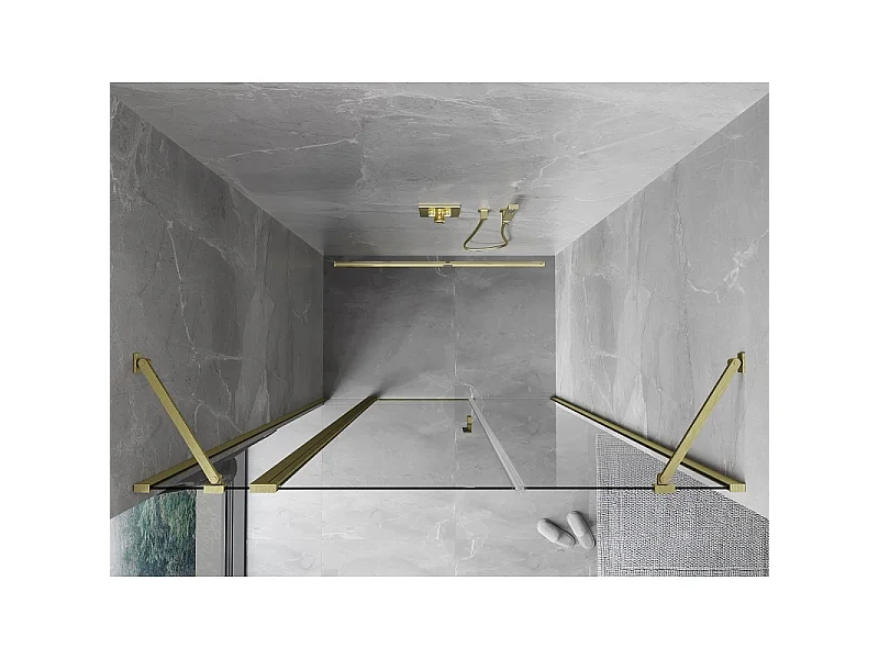 Mexen Mist doucher deur scharnierend 130 cm, transparant, goud geborsteld - 8A4-130-001-55-00