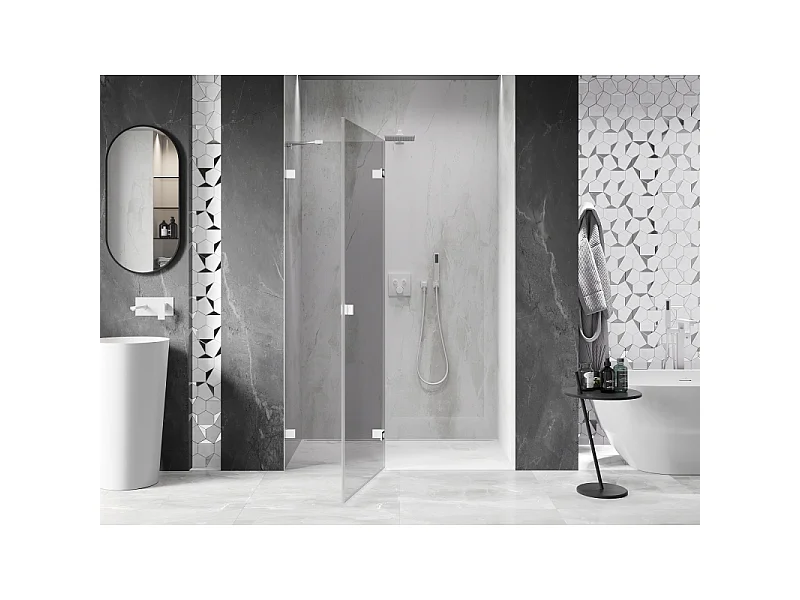 Mexen Lunar porte de douche pivotante gauche 140 cm, transparent, blanc - 834-140-000-20-00-L
