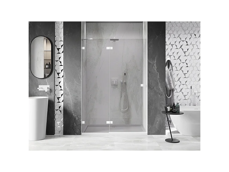 Mexen Lunar porte de douche pivotante gauche 140 cm, transparent, blanc - 834-140-000-20-00-L