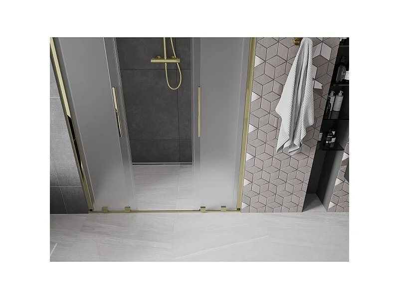 Mexen Velar Duo skydedør til bruser 160 cm, frosted, guld - 871-160-000-32-50