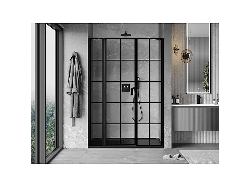 Mexen Mist Duschdrehtür links 150 cm, schwarzes Gitter, schwarz - 8A4-150-001-70-77-L
