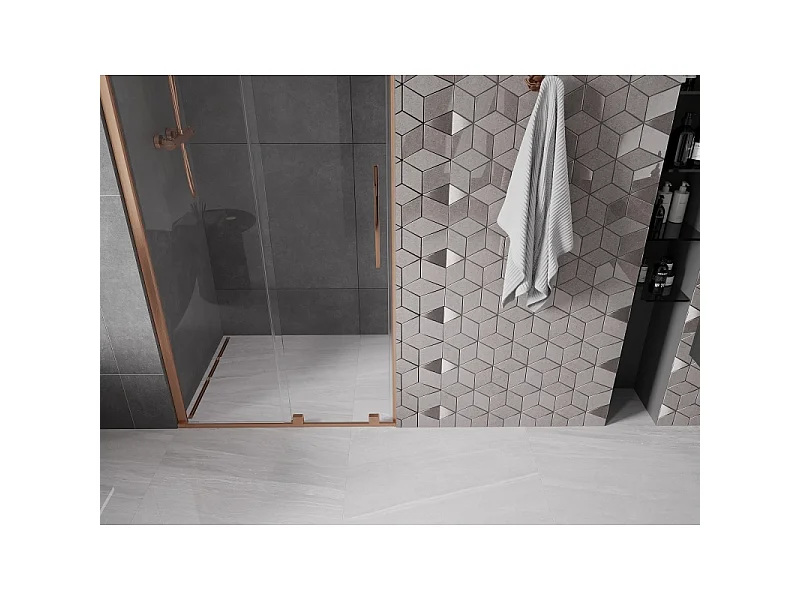 Mexen Velar drzwi prysznicowe rozsuwane 100 cm, transparent, miedź szczotkowana - 871-100-000-01-65